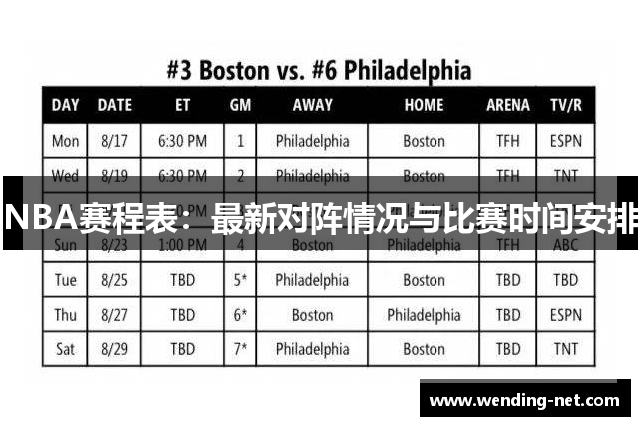 NBA赛程表：最新对阵情况与比赛时间安排
